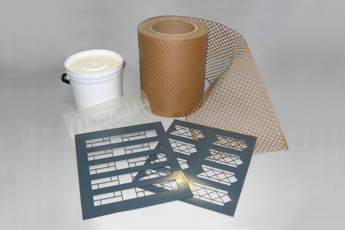 KRAFT PAPER, GLASS FIBER, GLUING TRAYS, GLUE